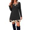 Tunica Casual da Donna a Girocollo a Manica Lunga con Patchwork a Quadri di Media Lunghezza