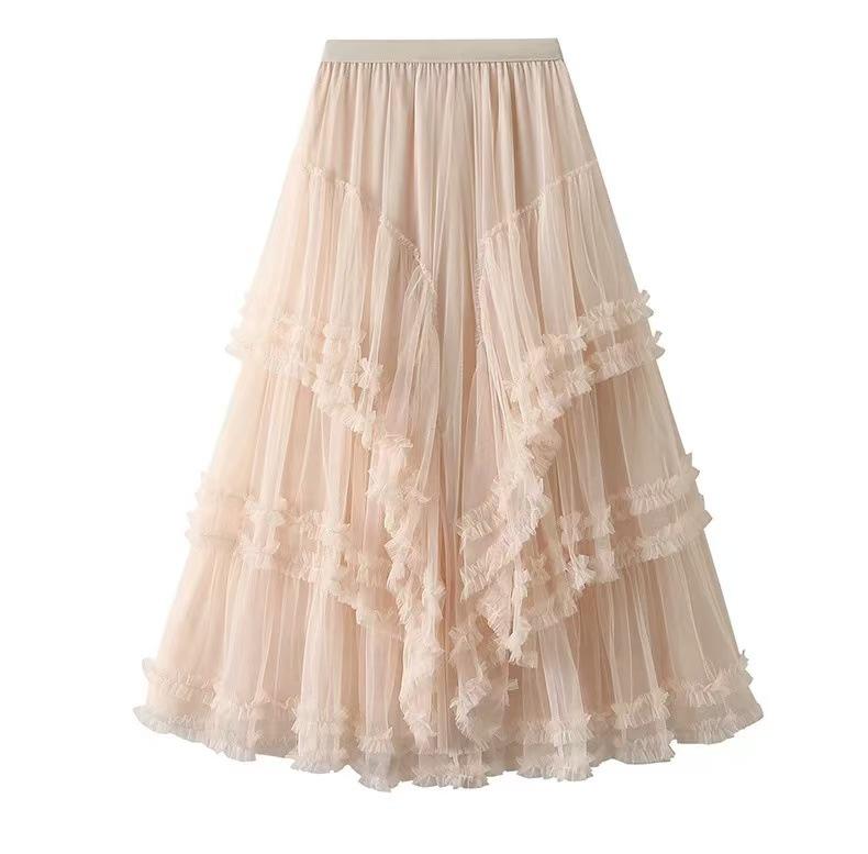 Elegant Multi-Layered Tulle Lace Midi Skirt