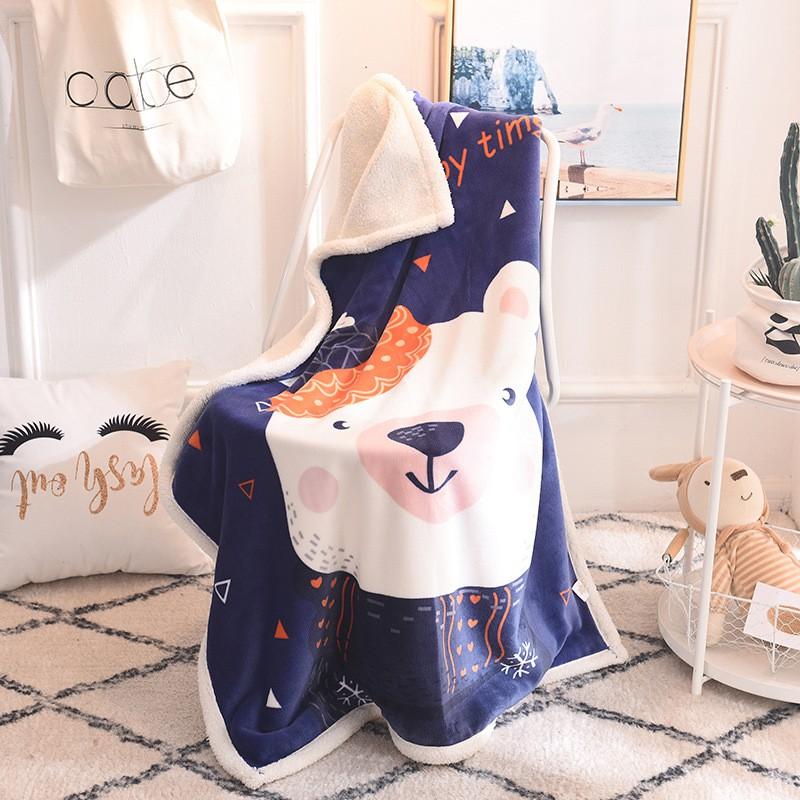 Soft Cartoon Fleece Blanket Toddlers Nap Time Double-Layer Sherpa 100x140cm Kids Bedding