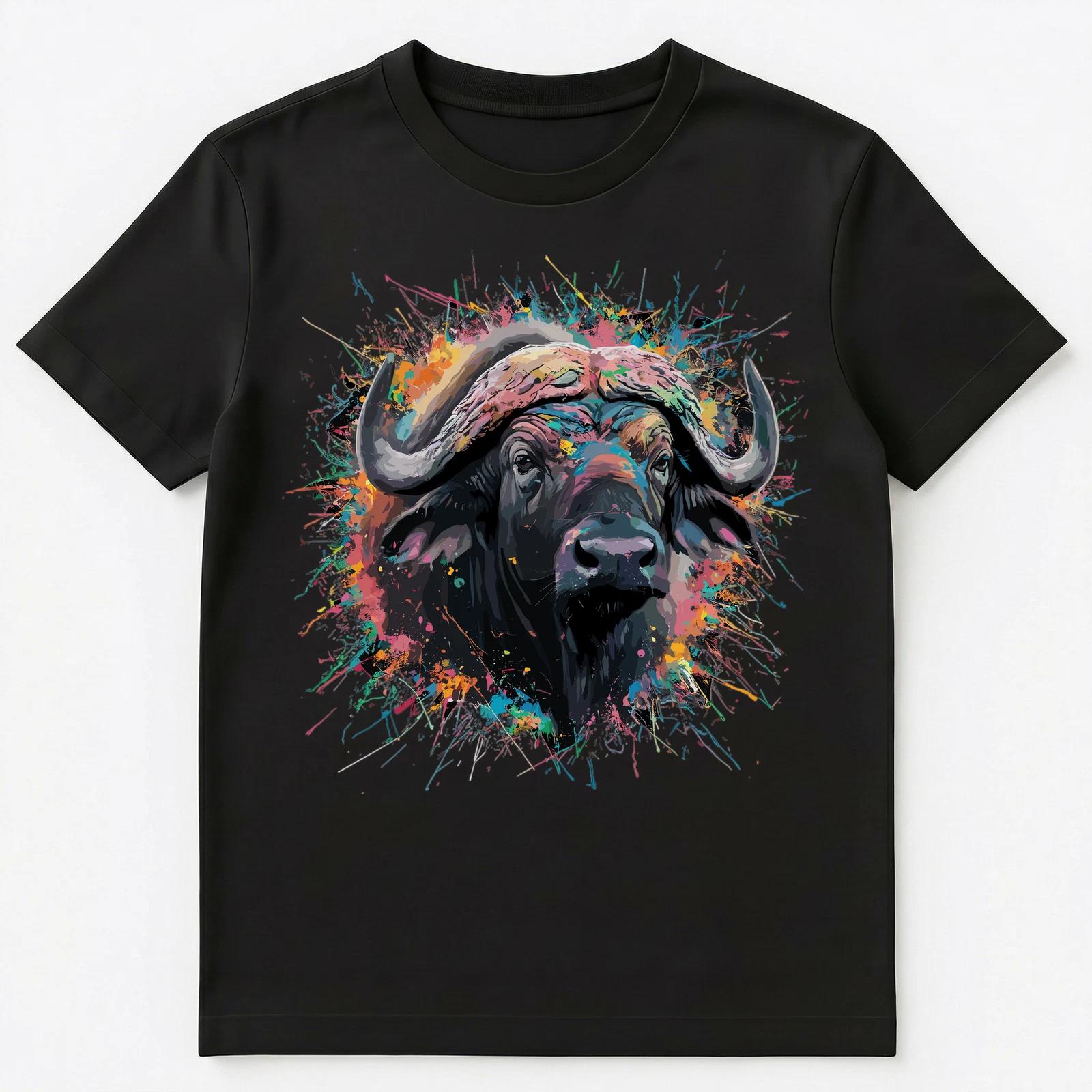 Colorful Paint Splash Buffalo Face Art Graphic Unisex T-shirt Tops Tees Unisex M