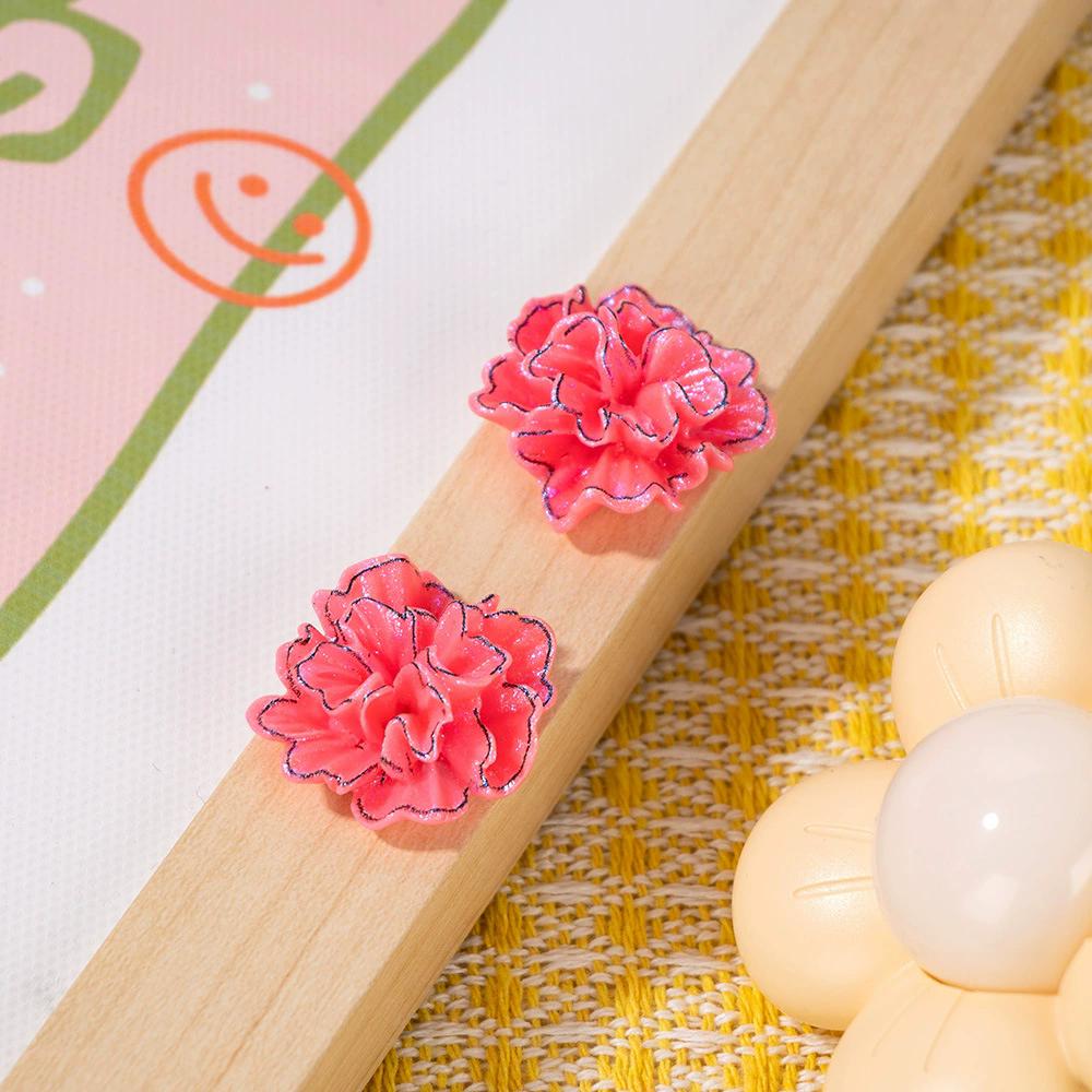 3D Pink White Flower Earrings for Women Imitation Pearl Acrylic Blooming Gardenia Stud Earrings Cute Jewelry Yellow Purple