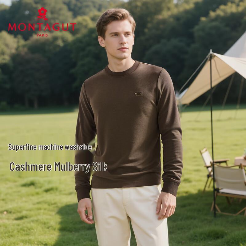 MONTAGUT Men's Cashmere & Silk Blend Round Neck Pullover