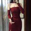 Christmas robe red thin neck tube top dress hip wrap winter women's clothes royal sister atmosphere