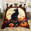 Homewish Halloween Black Cat Duvet Cover Set for Kids,Mystic Moon Bedding Set,Rustic Groovy Floral Bed Set