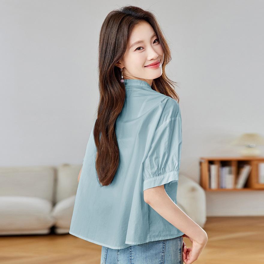 Pure Cotton Shirt Women's Summer Thin Short-sleeved New Loose Short Shirt Bubble Sleeve Top