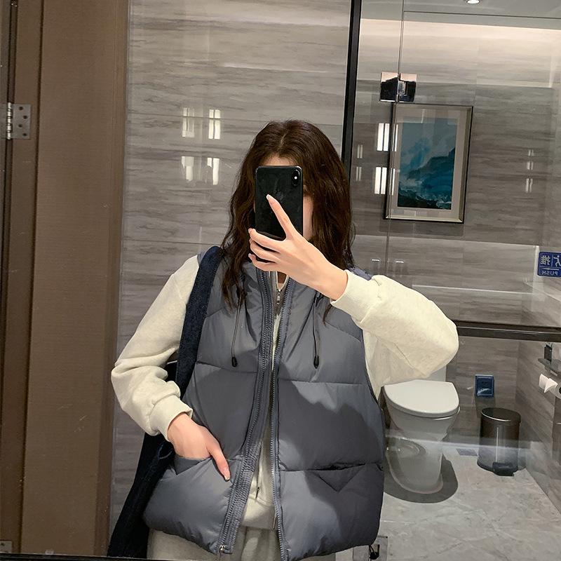 

Пуховый жилет женский маленький с капюшоном свободный короткий жилет теплая куртка жилет XXL хаки