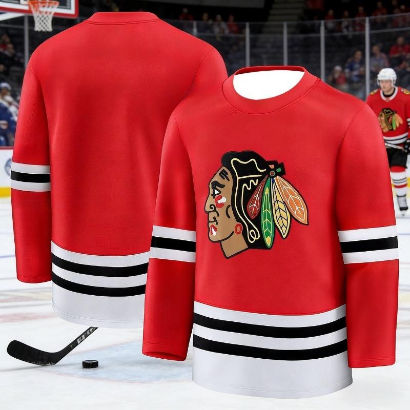 2026 Chicago New Men's Ice Hockey Sport Shirt - Red Breakthrough Edition - Breathable, Quick-Drying Long-Sleeved Shirt Kids