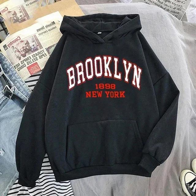 Brooklyn Letter Print Kangaroo Pocket Hoodie Sweater Fashion Hip Hop Street Ladies New York Autumn Clothing Winter Clothes Women