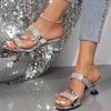 Pumps Mittelhoch Silber Sandalen Luxus Kristall Dekoration Slipper Damen 2025 Sommer Überkreuzte Riemen Gold Schuhe