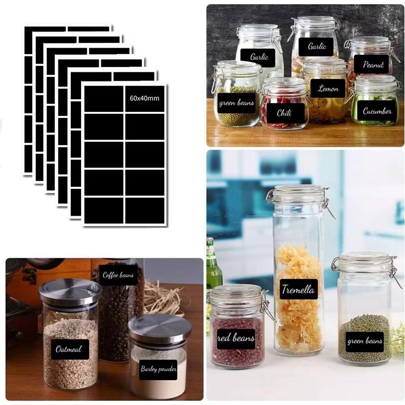 20-75pcs Waterproof Chalkboard Labels Spice Organizer Label for Household Kitchen Blackboard Stickers with White Erasable Pen