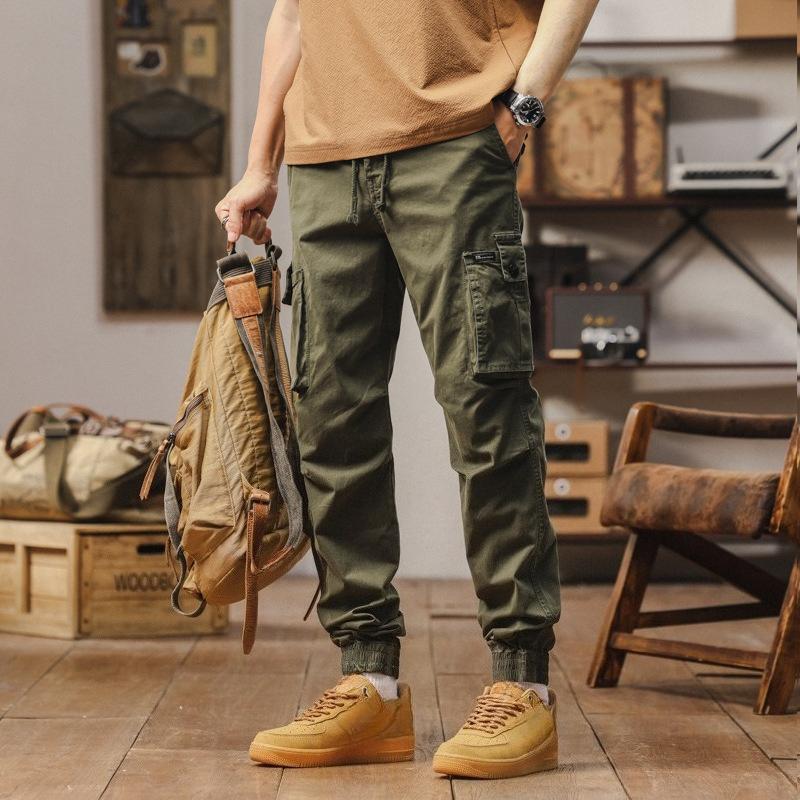 New Retro Design American Slim and Loose Casual Work Tying Pants Versatile Thin Style
