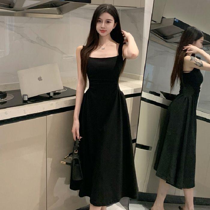 French white pleated thin suspender dress female summer celebrity temperament waist new Chinese A-shaped vest long dress