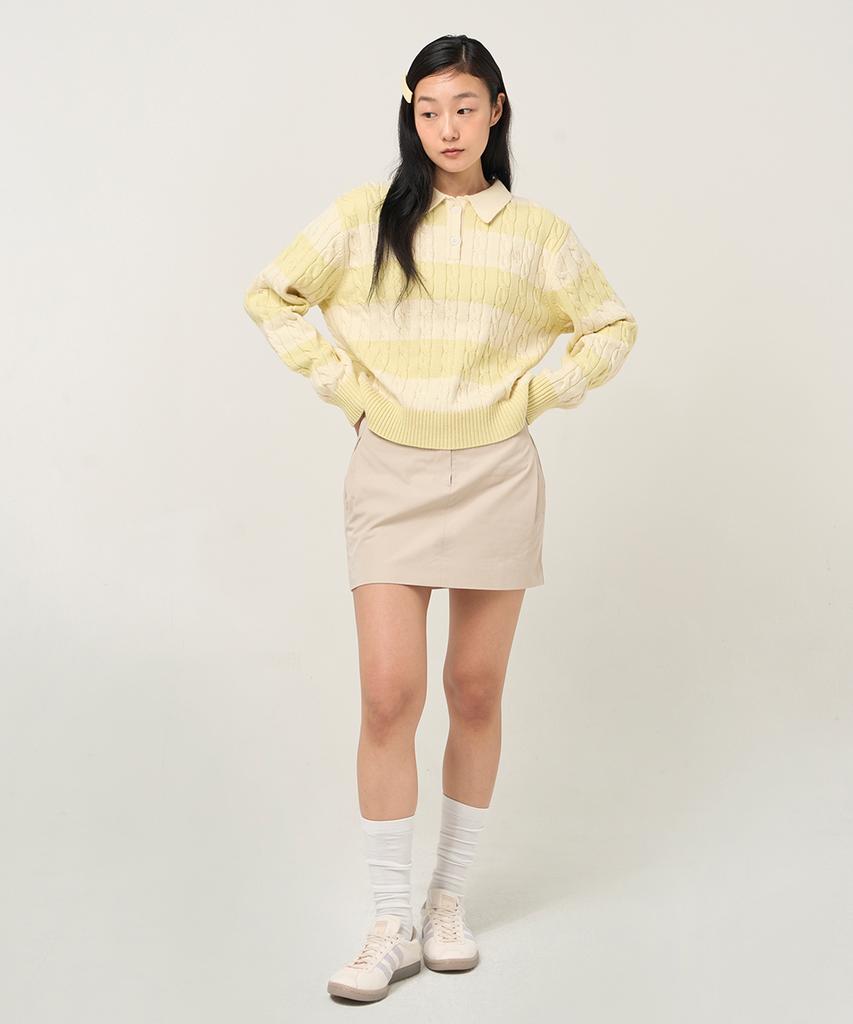 Plack Woman Cotton Tuck Mini Skirt Beige