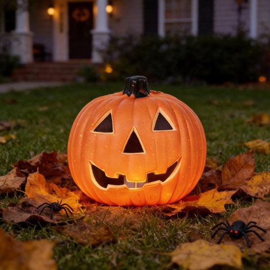 Halloween Light Up Pumpkin Decoration, Spooky Jack O Lantern Ornament for Window Display, Children Photo Prop for Party