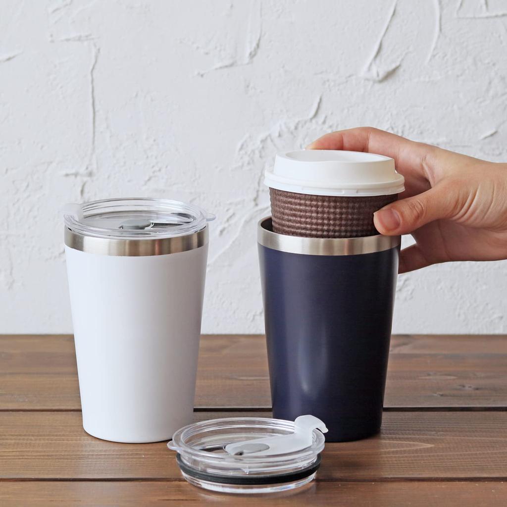 Dolce Duo Tumblers with Lids, Pair Set, 400ml, Cup Holder, WhiteNavy, Perfect for Convenience Stores, Takeout, or As a Gift Set, Wooden Box, DAM-226