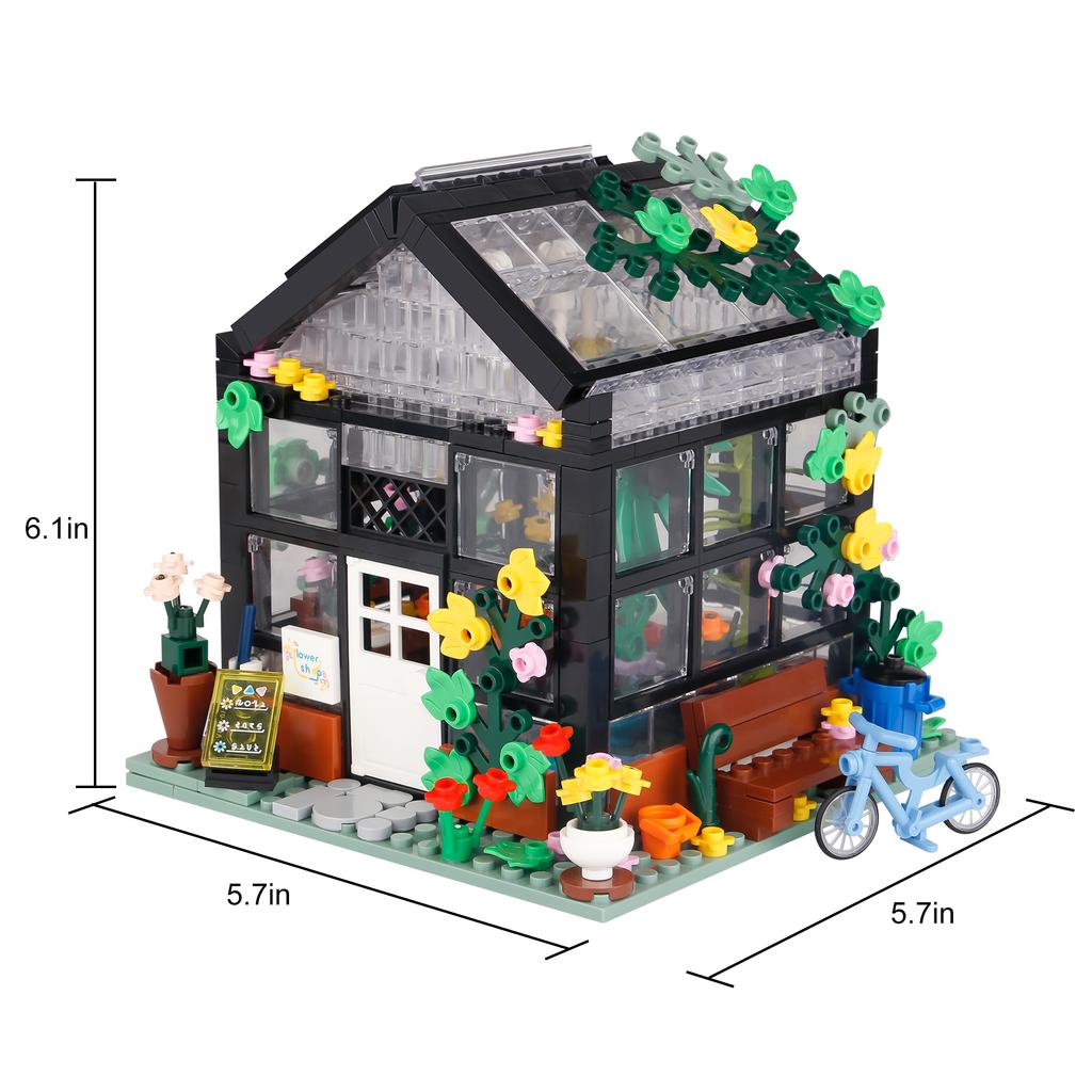 579PCS Creative House Coffee Shop Flower Store Architecture Building Block City Street View Bricks with LED Light Toys Gift