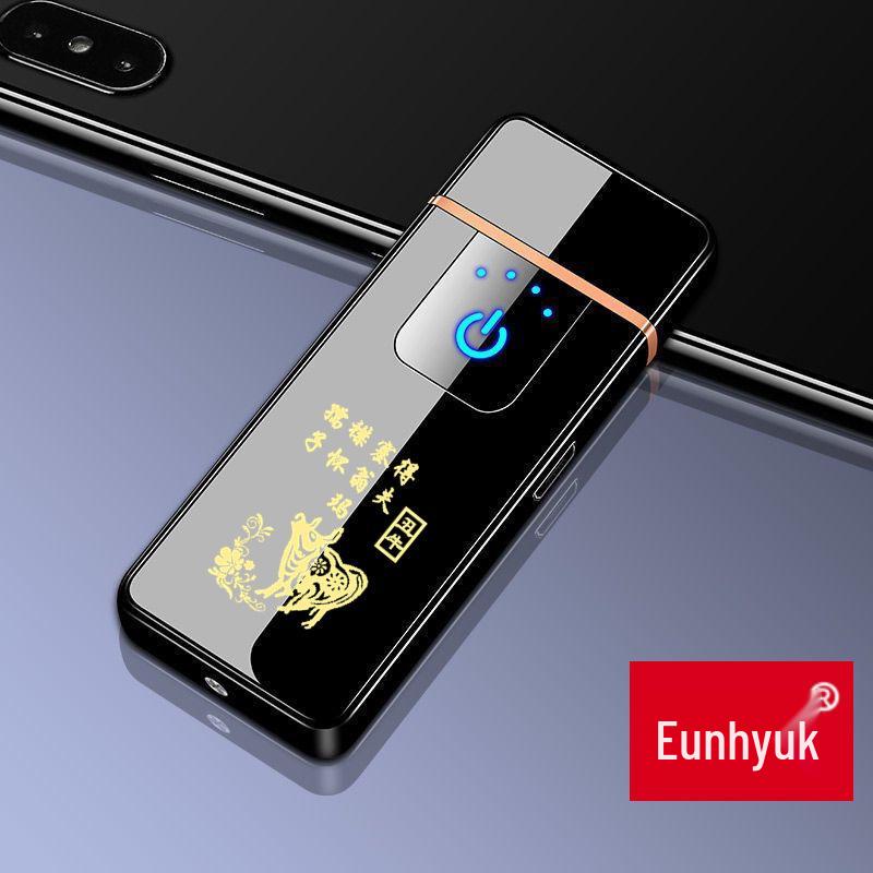 High-Power Rechargeable Black Tech Windproof Flip Lighter for Men