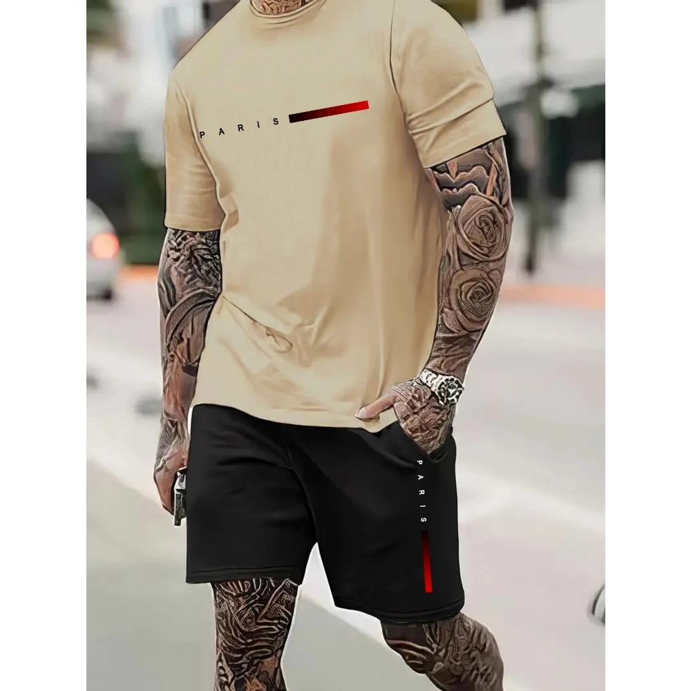 

Short sleeved shorts summer men s fashion print round neck men s clothing with gangster handsome sports two-piece set XL