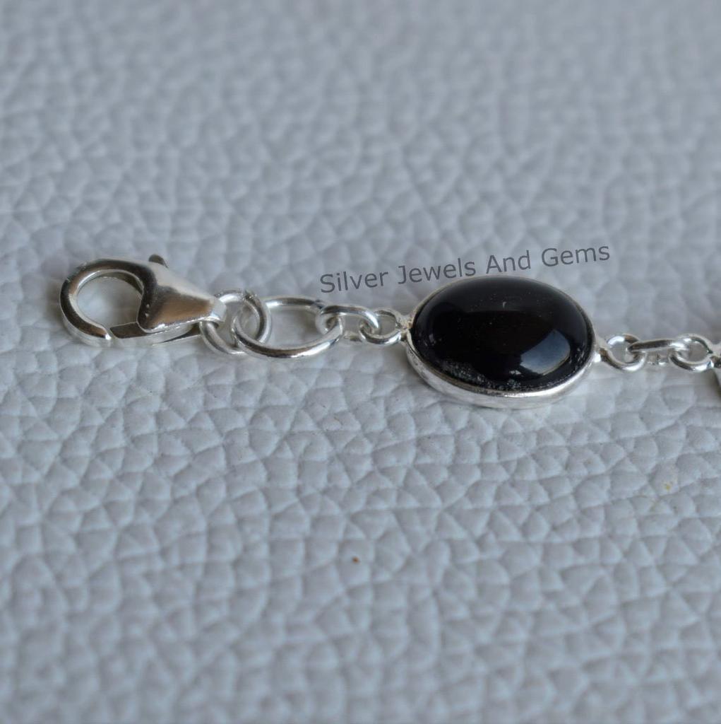 Zwarte Onyx Armband, Handgemaakte 925 Sterling Zilver Zwarte Edelsteen Armband, Cadeau voor Haar, Lichtgewicht Zetting Armband