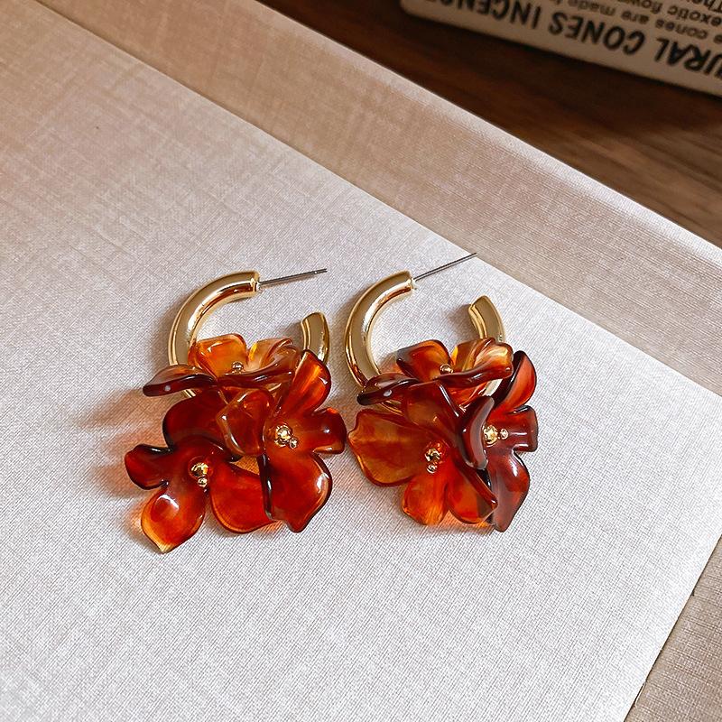 Love Geometric Artificial Tiger's Eye Stone Stud Earrings Retro Maillard Earrings Light Luxury Earrings