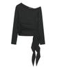 Saendeulig One Shoulder Unbalanced Strap T-Shirt_Charcoal
