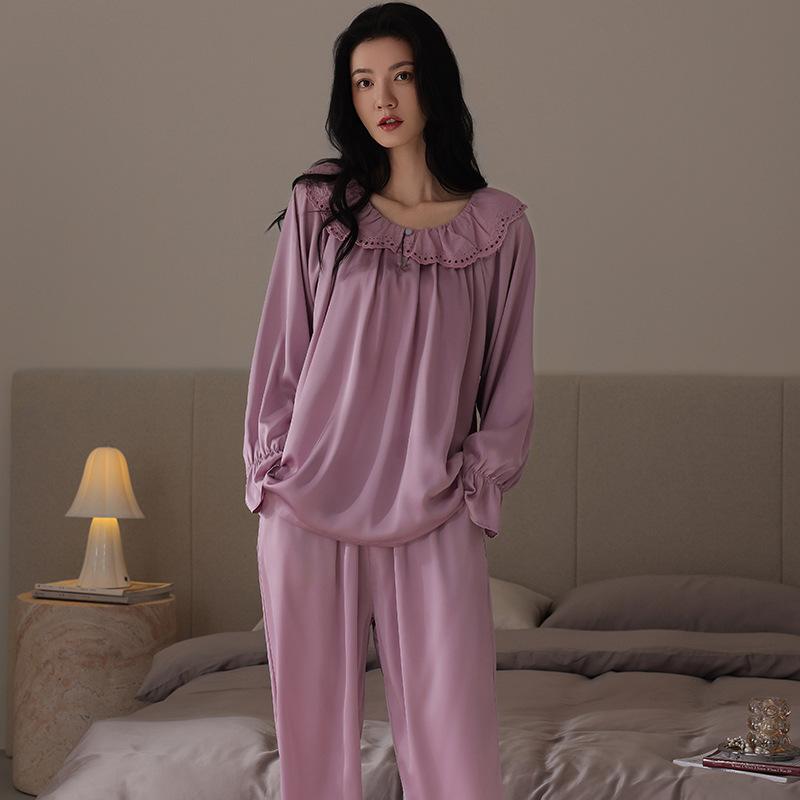 Spring and autumn new simulated silk pajamas women's thin high-end long-sleeved ice silk loungewear can be worn outside the suit