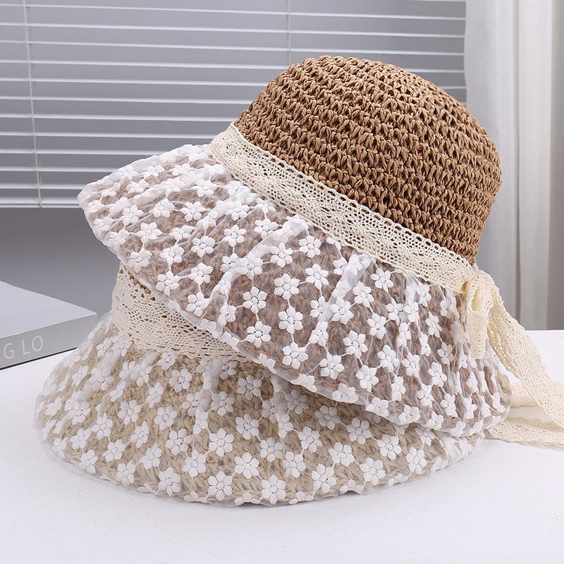 Spring and summer new fashion small fresh lace mesh three-dimensional small flower bucket hat outdoor travel sweet sun hat