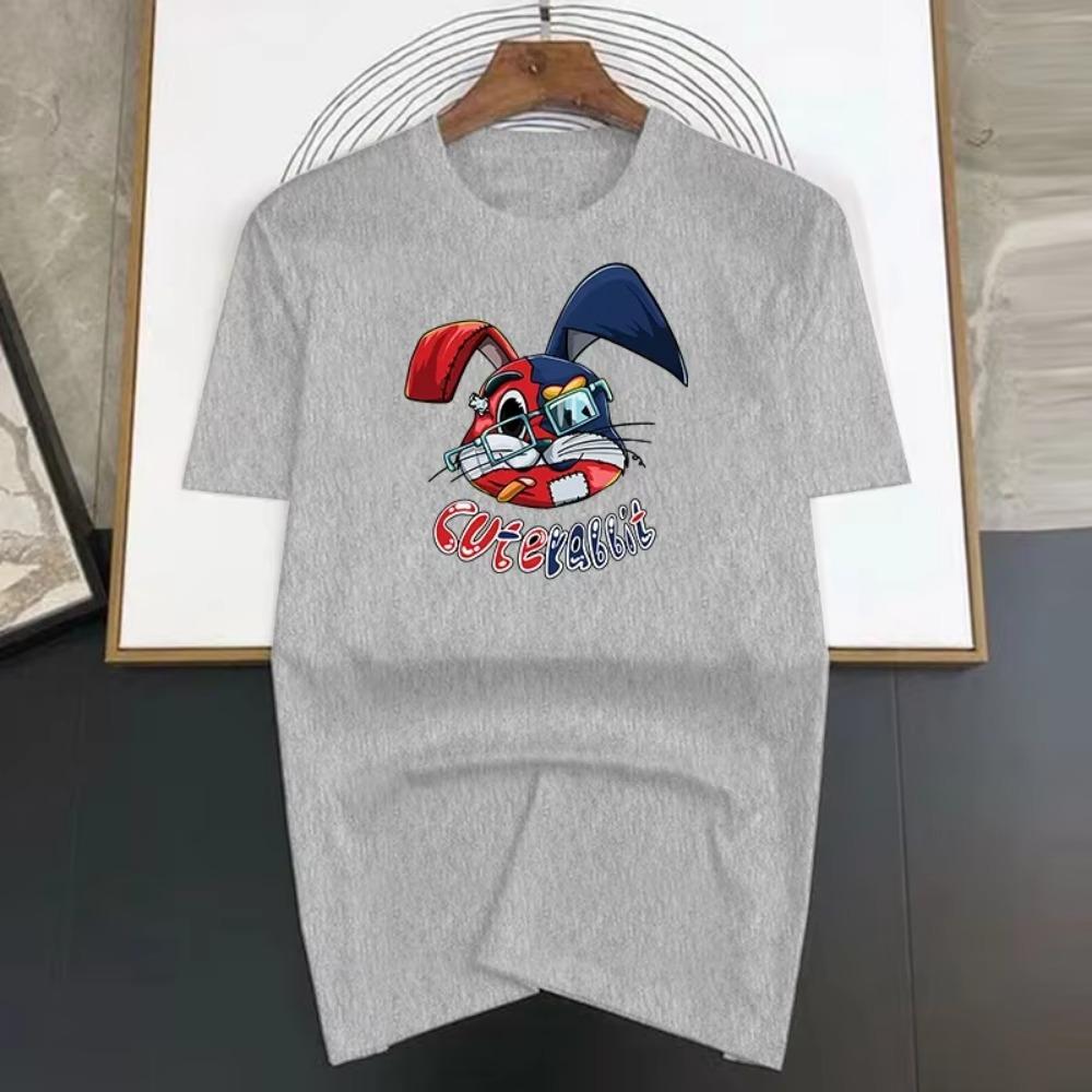 Colored Rabbit Print Summer High Quality Luxury T-shirt Men Women Cotton Short Sleeve  Casual Fashion Tees Oversized Streetwear
