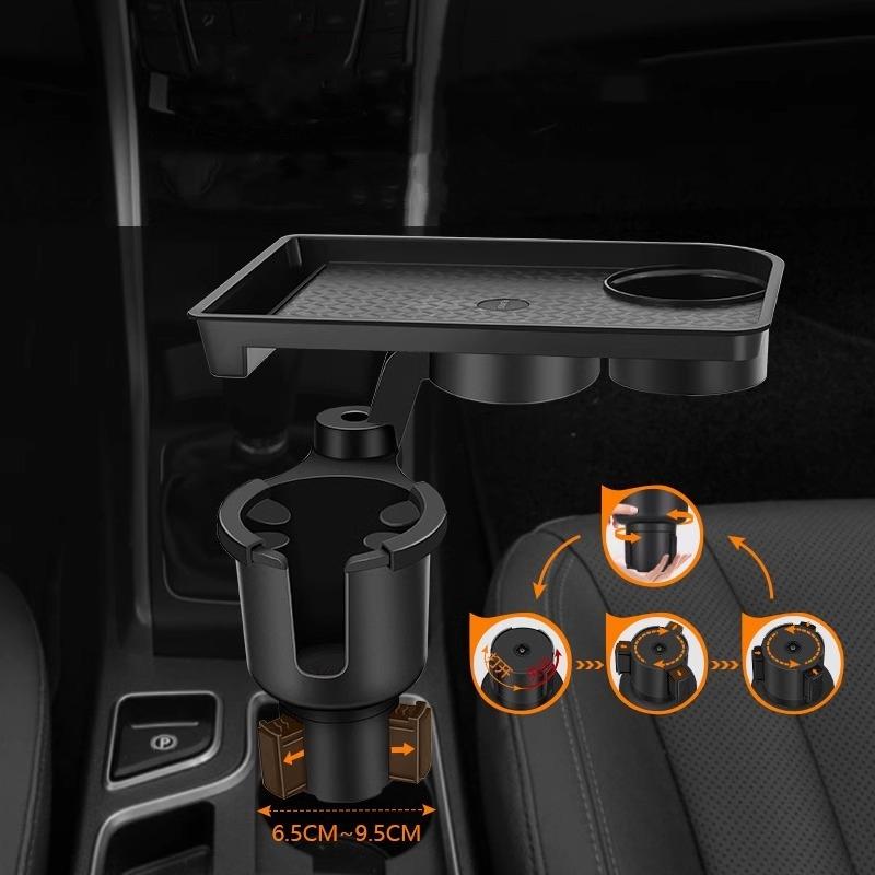 Car Cup Holder Expander 360° Rotatable Adjustable with Detachable Food Snack Tray & Phone Mount Car Storage Dinner Plate