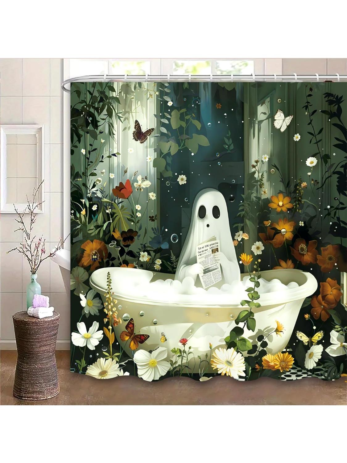 

Halloween Shower Curtain Spooky Bathroom Cute Funny Shower Curtains Ghost Shower Curtain Waterproof Polyester Insulated 90x180CM
