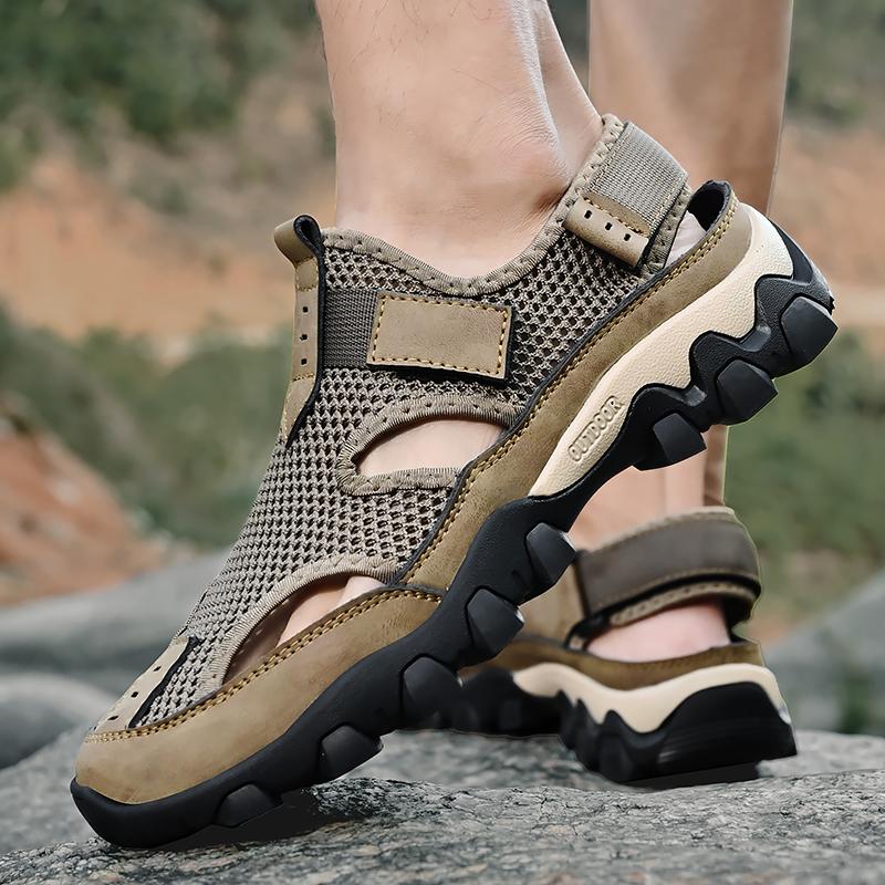Sommer Atmungsaktive Slipper Herren Taschenkopf Sandalen Hohle Mesh Loch Schuhe Outdoor Rutschfest Leicht Sport Freizeit Strand Schuhe