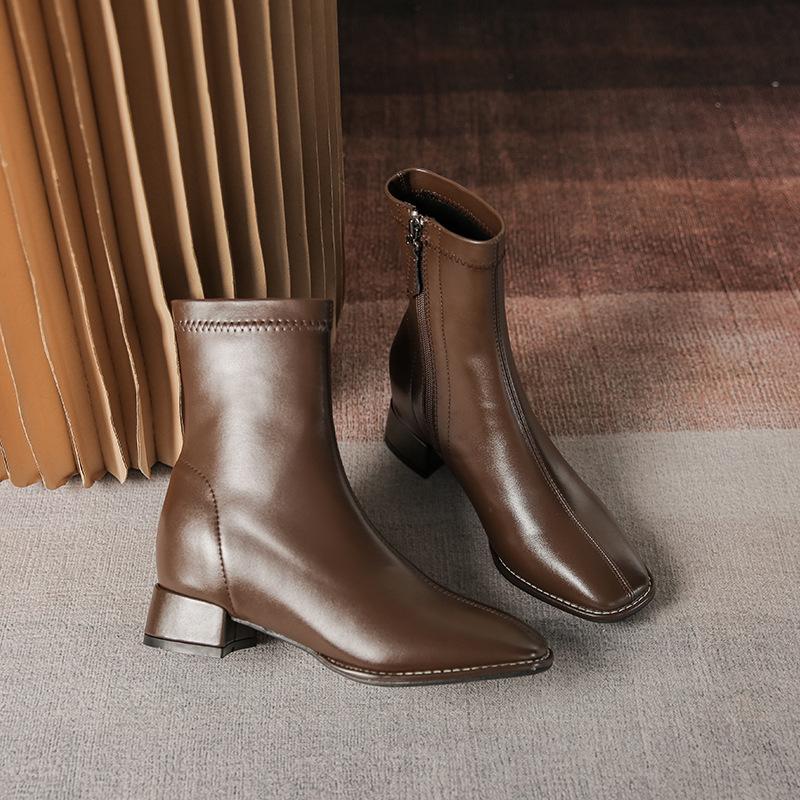 Winter Woman Warm Ankle Boots Fashion Square Toe Ladies Elegant Square Low Heel Short Boots Shoes Women's Luxury Chelsea Boots