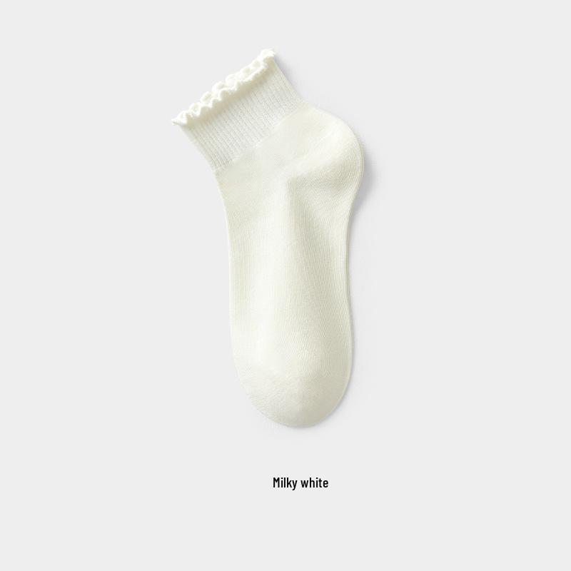 10A Antibacterial & Deodorant Women's Summer Thin Cotton Socks with Lace Ruffle - Solid Color, Breathable, Short Length
