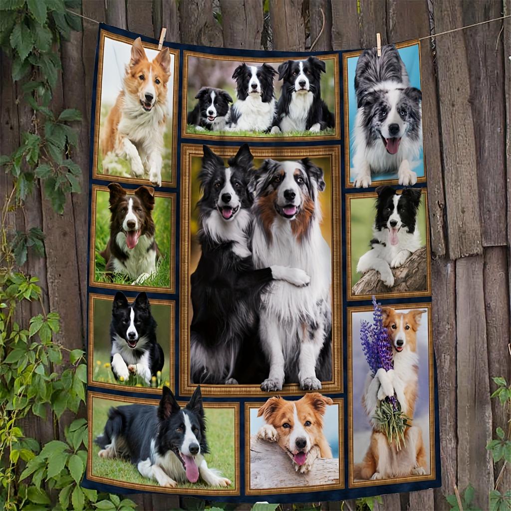 Border Collie Creative Patchwork Pattern Gift for Dog Lovers Soft Blanket Flannel Blanket 1pc