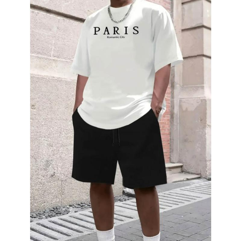 

Men s Summer 2-Piece Outfit Trendy Printed Short Sleeve T-Shirt and Shorts Set XXL білий
