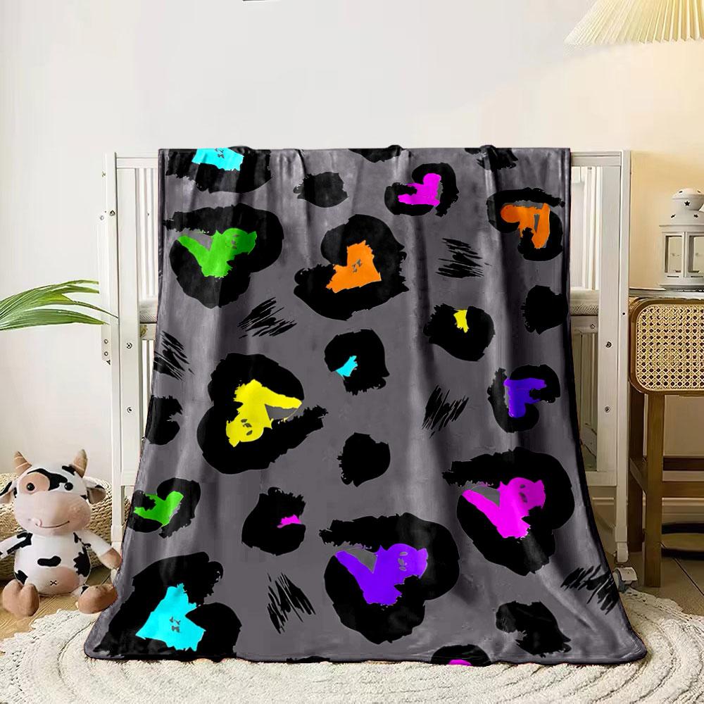 

Multicolored abstract shapes within irregular black spots on gray. for all seasons blanket lunch break throw gift 80cm x 120cm