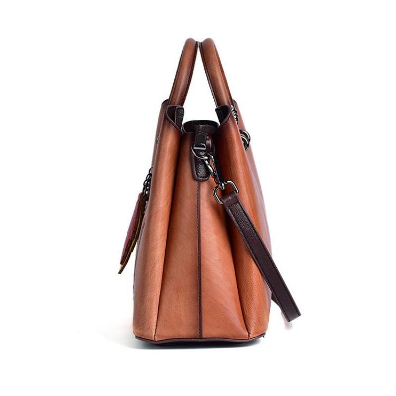 Johnature Borsa versatile in vera pelle da donna, vintage, fatta a mano, in pelle di mucca naturale goffrata, borse a tracolla