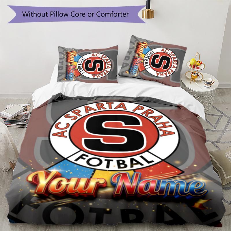 3pcs AC Sparta Praha Cover Set - Personalized Name, HD Printed Bedding with 1 Cover and 2 Pillowcases - Perfect for Home Decor, Easy Care