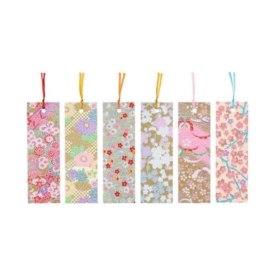 Washi Kawasumi Yuzen Washi Bookmark - Set of 6 - Warm Texture of Japanese Paper - Gentle on Fingers and Books - Popular Souvenir for Overseas - Also