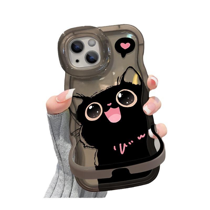 Aplicabil Pentru Apple 15 Husă Transparentă de Telefon Mobil IPhone 14 Pisică Drăguță cu Ochi Mari 13 Lateral Ondulat Suport Dublu Invizibil Xs