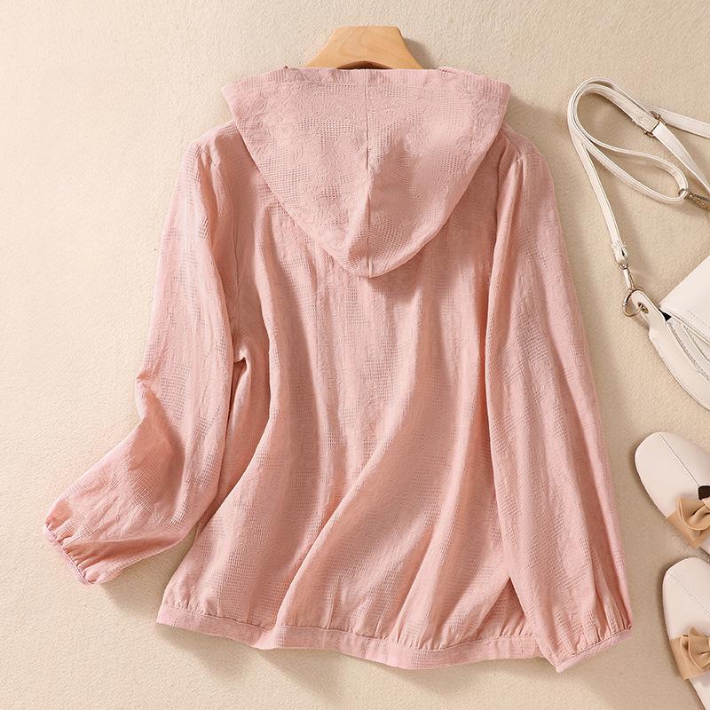 Dámská nadměrná velikost bavlněná lněná jednobarevná košile jaro podzim nadměrná volná ležérní s dlouhým rukávem s kapucí
