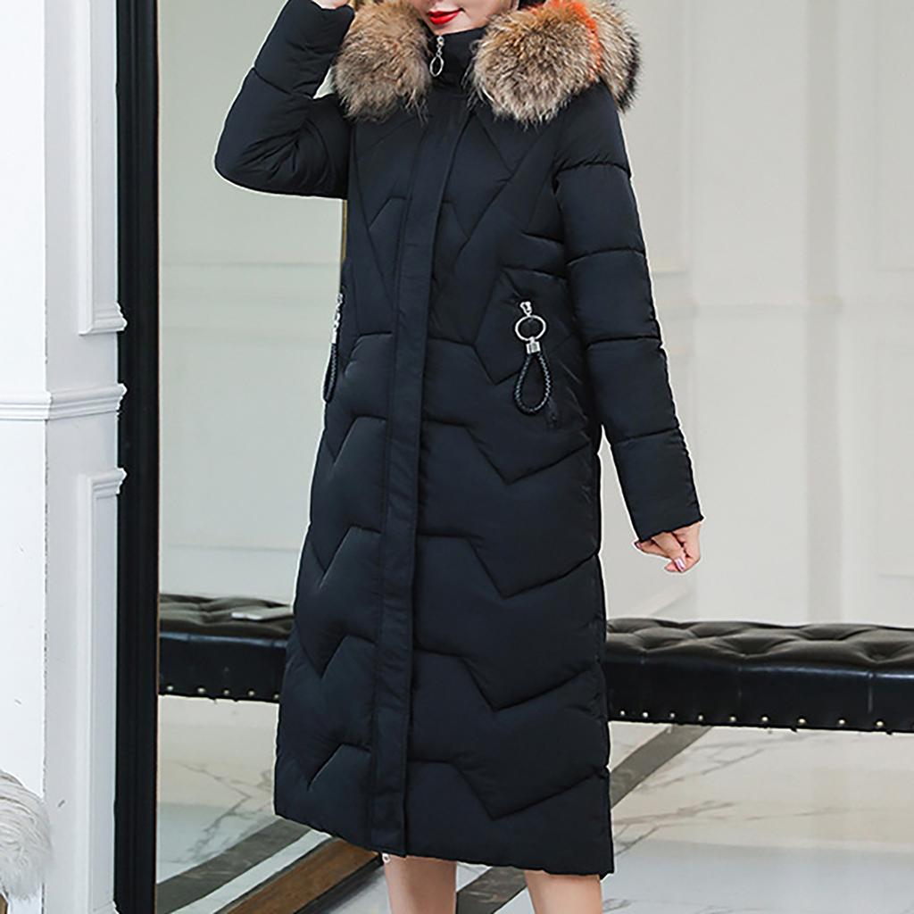 Modischer, langer, wattierter Jackenmantel für Damen mit großem Kragen und dicker Daunenwattierung