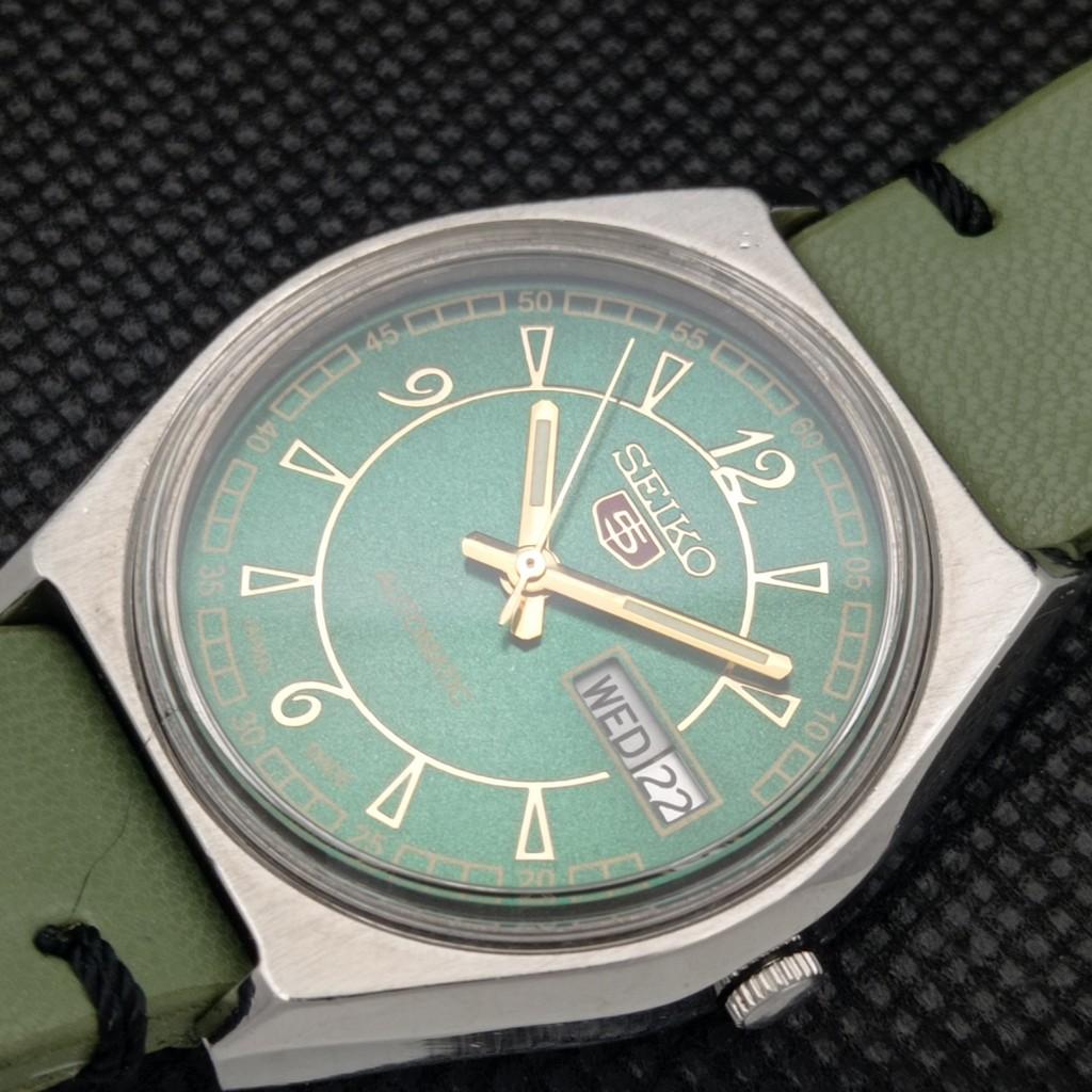 USED VINTAGE SEIKO 5 AUTOMATIC 6309A JAPAN MENS D/D GREEN WATCH 602-a313583-9 SKU602-a313583