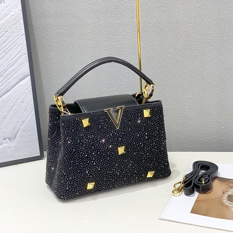 Bright Diamond Handbag New Style Women's Bag Rivets and Iron Diamond Chain Bag One Shoulder Crossbody Bright Color Versatile