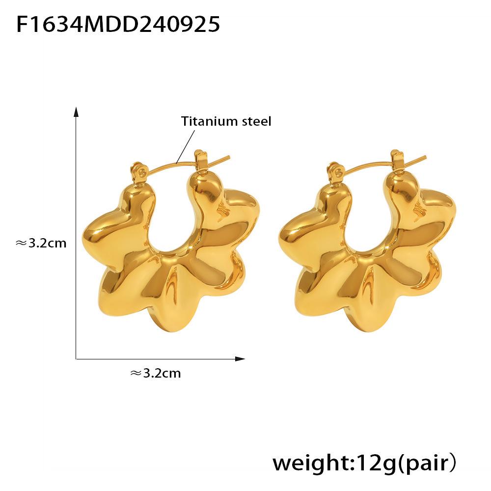18K Gold Plated Irregular Chrysanthemum Stud Earrings: Titanium Steel, Pleated Wave Design for Women
