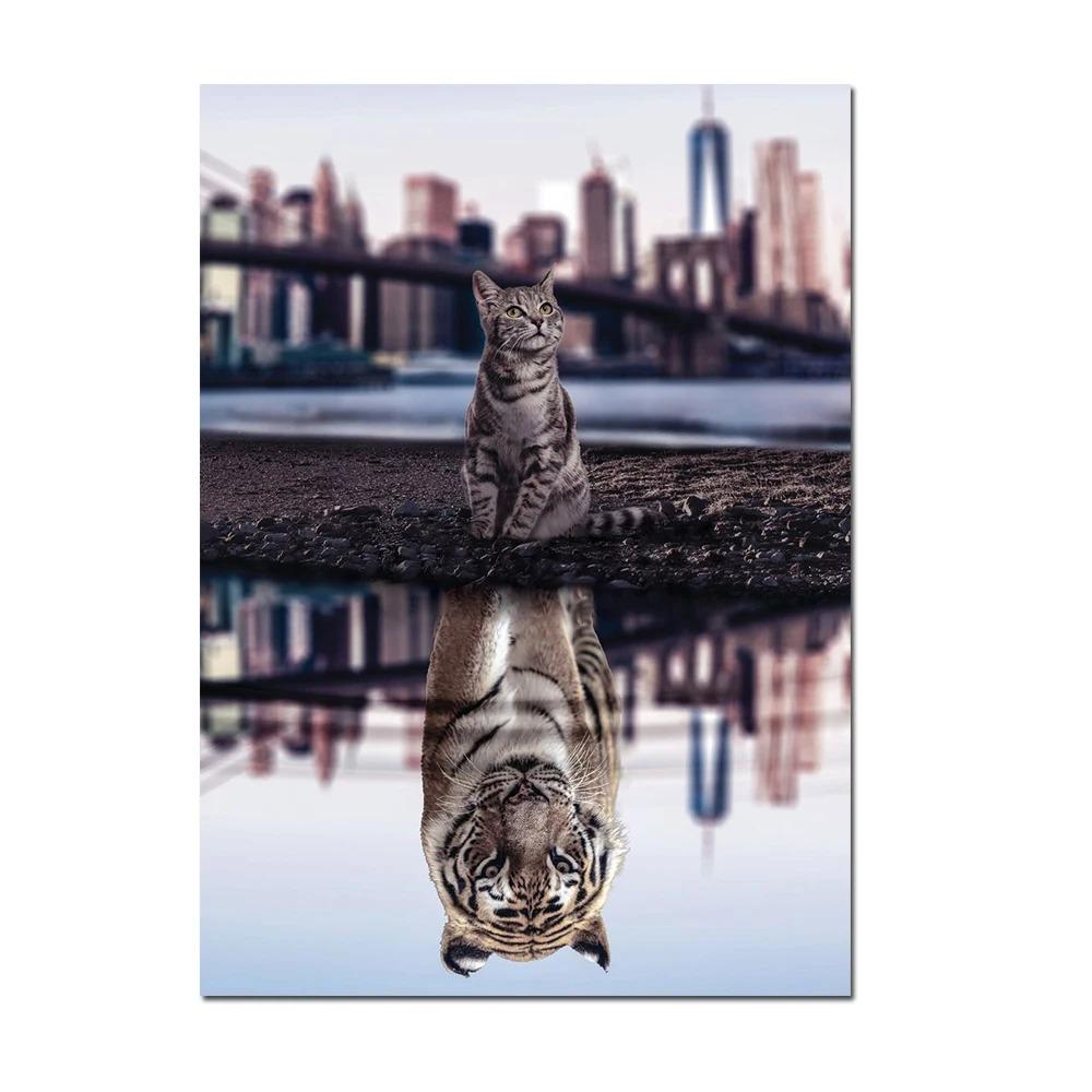1pc frameless Canvas MINDSET IS EVERYTHING Motivational Poster Lion Tiger Wolf Animal Wall Art Canvas Print fo