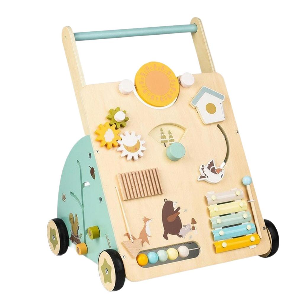 Wooden Baby Stroller Adjustable Interactive for Nursery