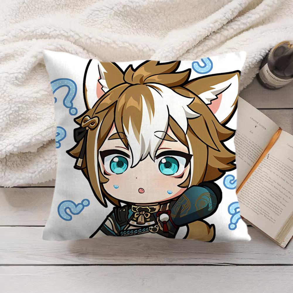 Gorou Cute Genshin Impact Cushion Cover Silky Short Plush Invisible Zipper Dustproof Sofa Pillow Case For Home Decor