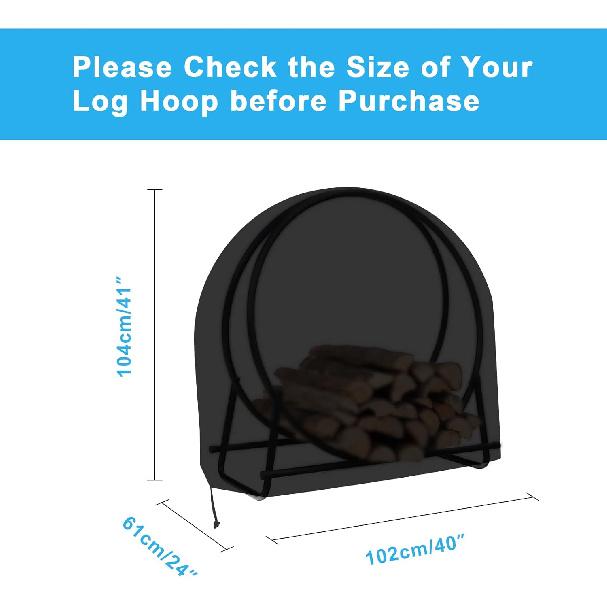 Firewood Log Hoop Cover, Coolrunner 40 Inch Round Fire Wood Rack Cover Outdoor Waterproof Resistant Log Rack Cover Round Log Holder cover Fit for 30"