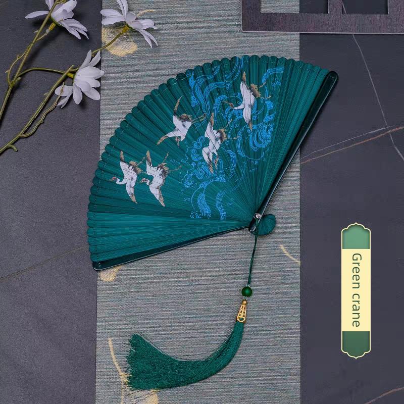 Chinese Style All-Bamboo Classical Fan for Women, Japanese-Style Ancient Classical Black Folding Fan, Bamboo Fan for Hanfu Dance, Portable and Easy